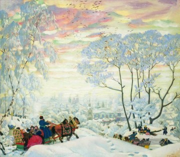 Landschaft im Schnee Werke - Winter 1916 Boris Mikhailovich Kustodiev Schneelandschaft